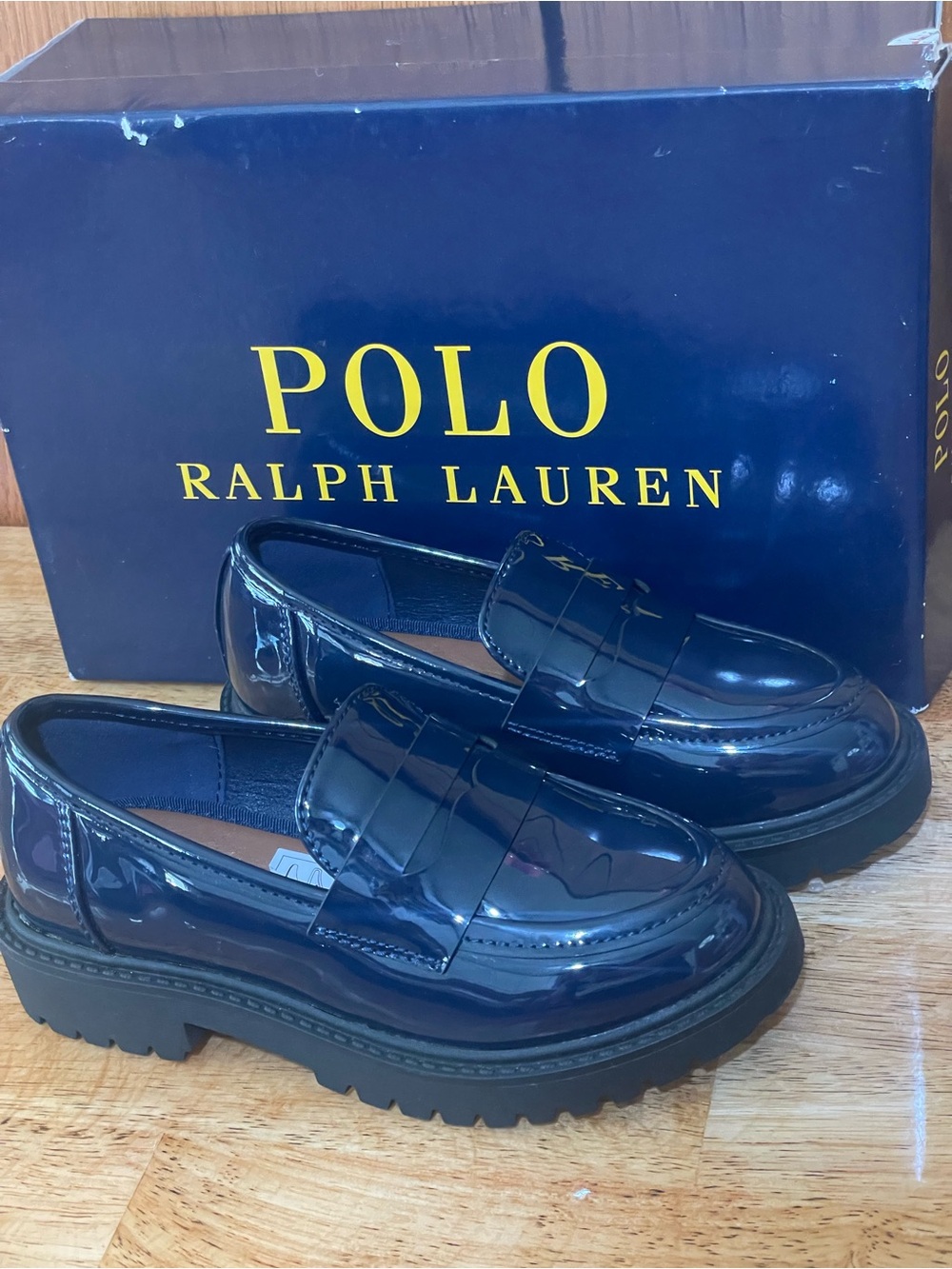 Polo by Ralph Lauren Girls Glossy Navy Penny Loafers